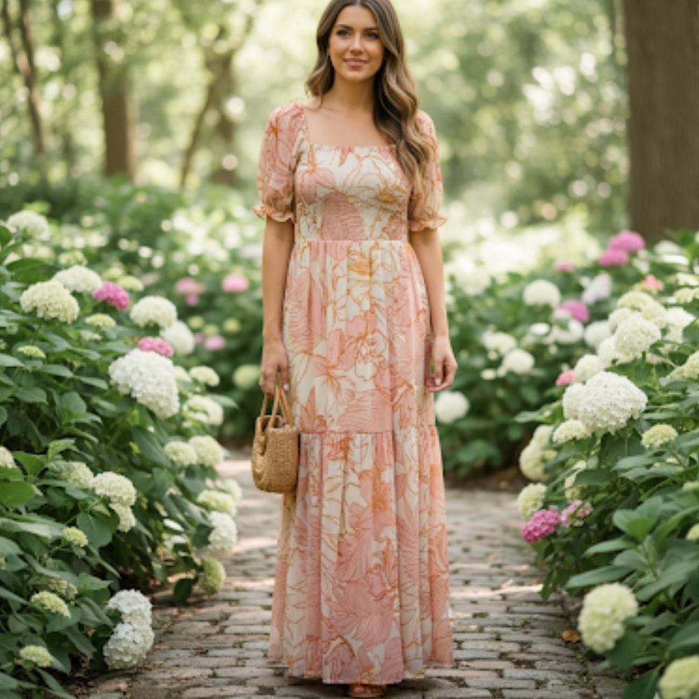 Patrons of Peace Maxi Dress NWT Small Pink Orange Neutral Tones Tan